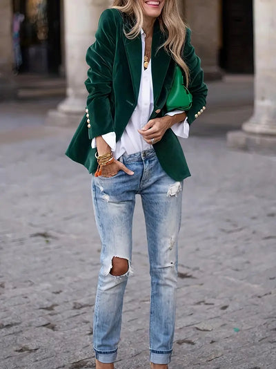 Devika Damesblazer – Blødt Fløjl, Elegant Design-3