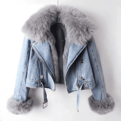 Bente | Elegance jakke i denim og pels