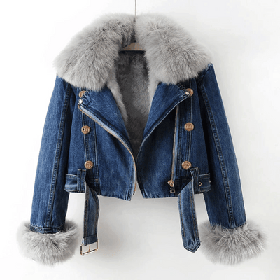 Bente | Elegance jakke i denim og pels