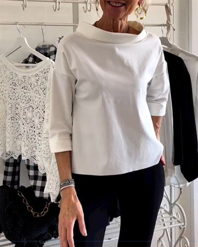 Sofia Elegant Top til Kvinder – Åndbart Design, Høj Krave-3