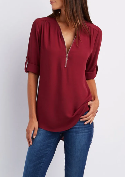 Kassidy Bluse – Elegant Design med Lynlås, Blødt Stof-6