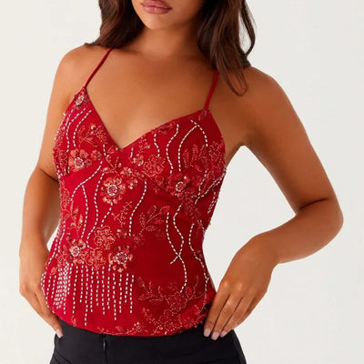 Variant image for Luna | Cami Top med Paillet Blomsterbroderi-16