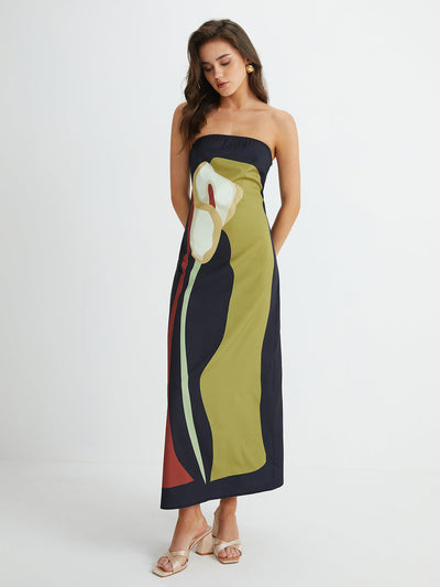 Luna | Sort Lang Kjole Maxi med Blomsterdesign-6