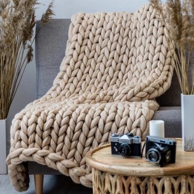 CozyCraft | Håndstrikket tæppe lavet af merinould