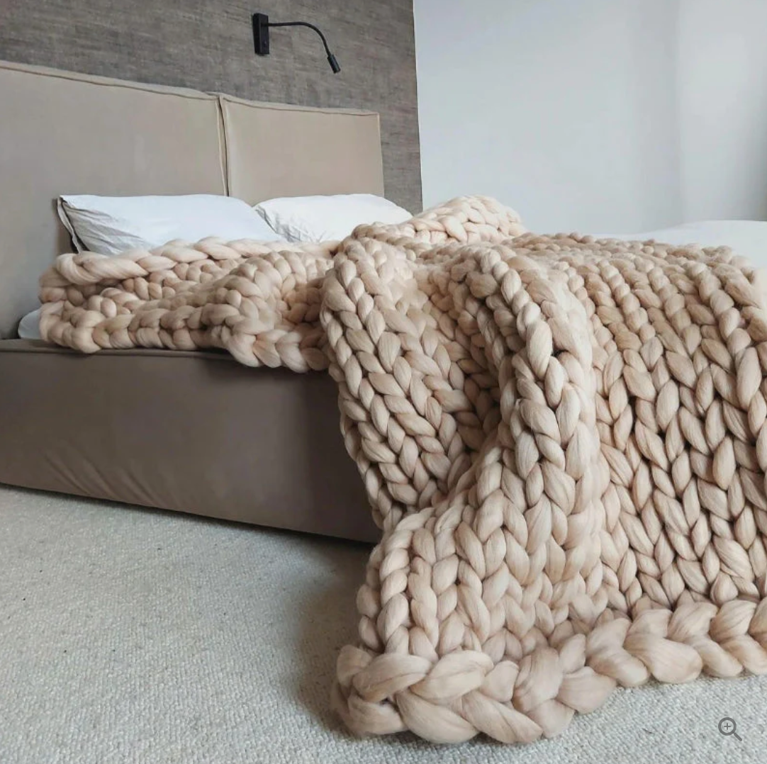 CozyCraft | Håndstrikket tæppe lavet af merinould