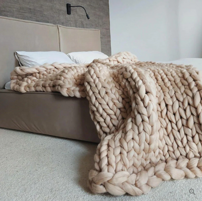 CozyCraft | Håndstrikket tæppe lavet af merinould