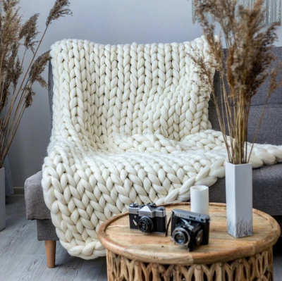 CozyCraft | Håndstrikket tæppe lavet af merinould