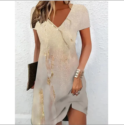 Bianca | Cocktailkjole i Beige Glitter med Mousserende Detaljer 1