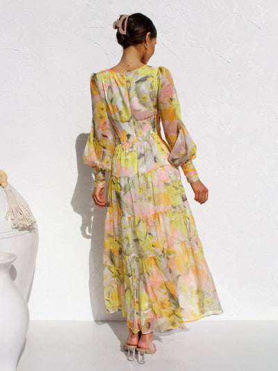 Leira | Maxikjole Med Lange Ærmer - Blomsterprint, Orange-5