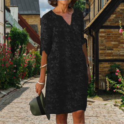 Variant image for Amber Kjole til Kvinder - V-Hals, Blomsterdesign, Afslappet Snit-9