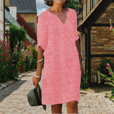 Variant image for Amber Kjole til Kvinder - V-Hals, Blomsterdesign, Afslappet Snit-17