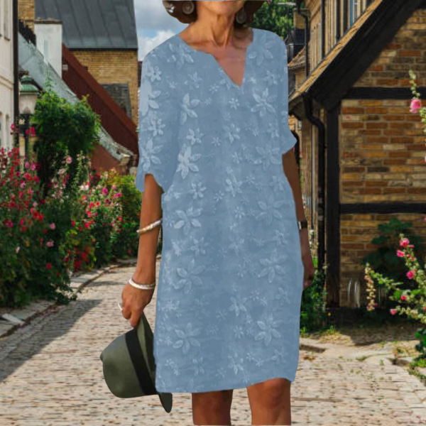 Variant image for Amber Kjole til Kvinder - V-Hals, Blomsterdesign, Afslappet Snit-25