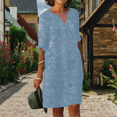 Variant image for Amber Kjole til Kvinder - V-Hals, Blomsterdesign, Afslappet Snit-25