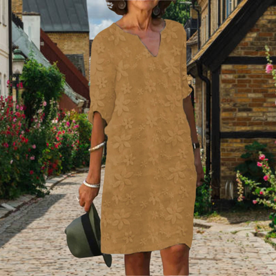 Variant image for Amber Kjole til Kvinder - V-Hals, Blomsterdesign, Afslappet Snit-33