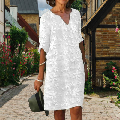 Variant image for Amber Kjole til Kvinder - V-Hals, Blomsterdesign, Afslappet Snit-1